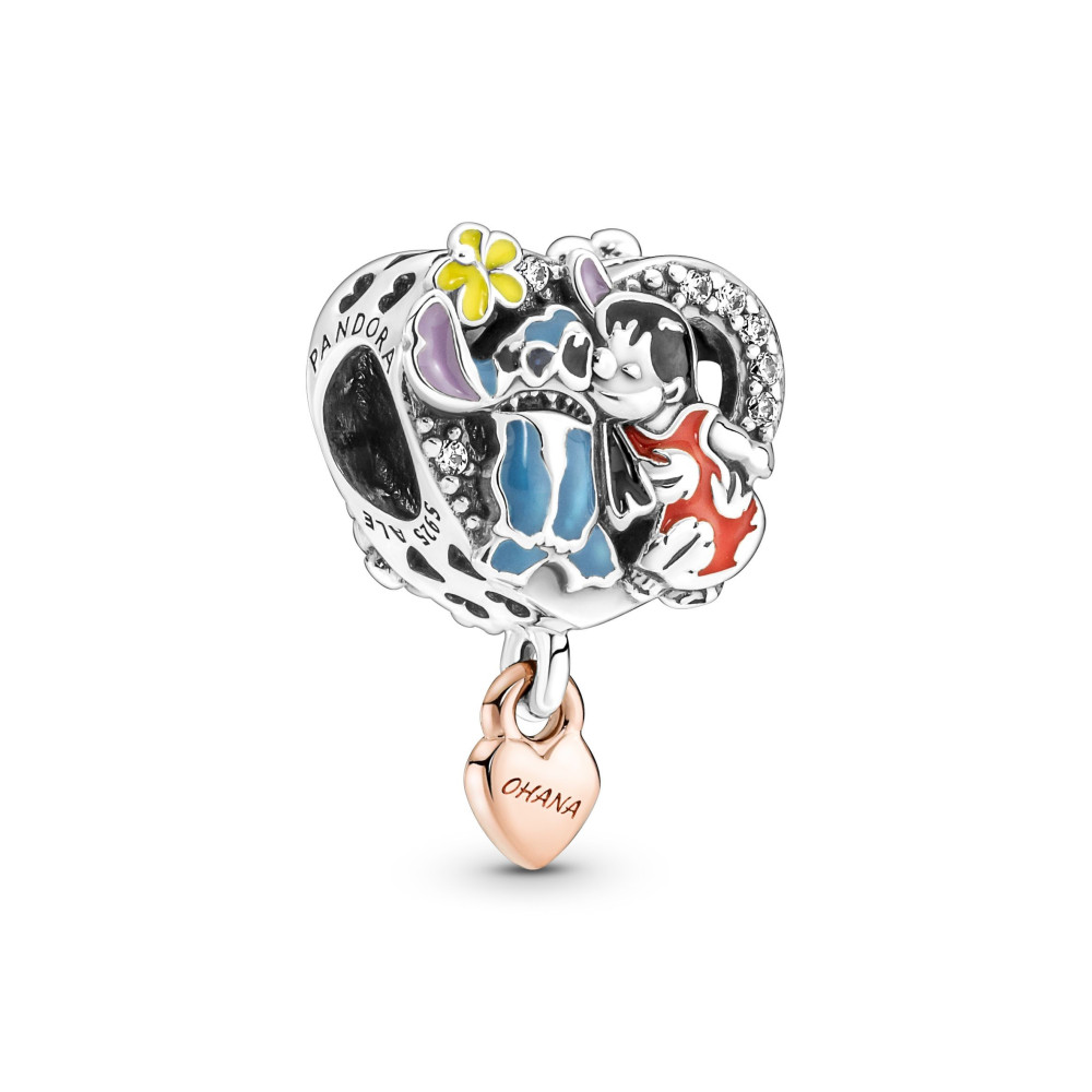 Le Charm Pandora moments, Disney x Pandora, Ohana Lilo & Stitch, en argent 925/1000, doré or rose 585/1000, 781682C01.