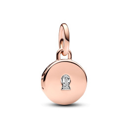 Le Charm pendentif Pandora, médaillon amour et gravable, en métal doré rose 585/1000, 783066C01