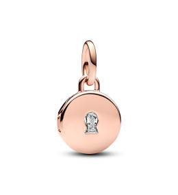 Le Charm pendentif Pandora, médaillon amour et gravable, en métal doré rose 585/1000, 783066C01