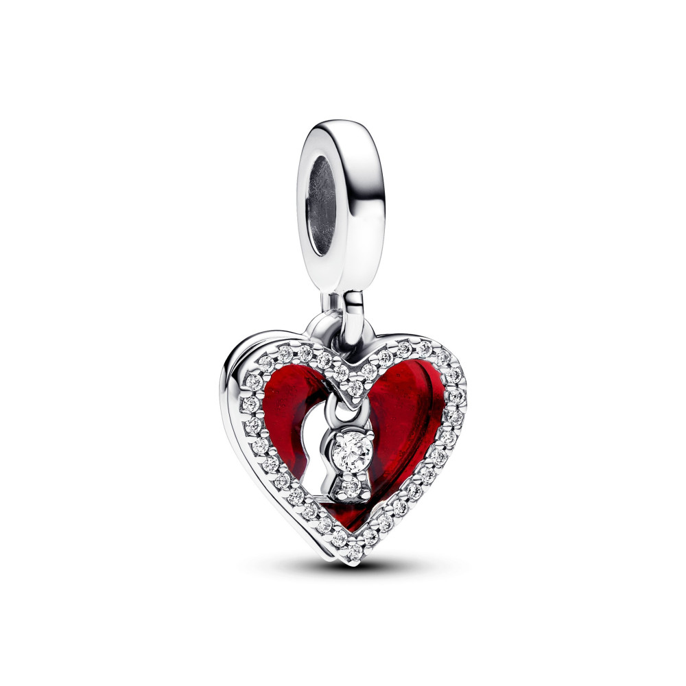 Le Charm pendentif Pandora, Double coeur rouge et serrure, 793085C01 en argent 925/1000, 793119C01