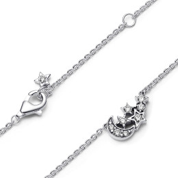 Le Collier Pandora Moments, lune & étoile scintillantes, en argent 925/1000, 392991C01-45.