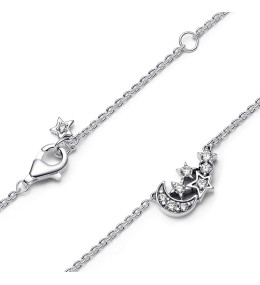 Le Collier Pandora Moments, lune & étoile scintillantes, en argent 925/1000, 392991C01-45.