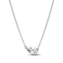 Le Collier Pandora Moments, lune & étoile scintillantes, en argent 925/1000, 392991C01-45.