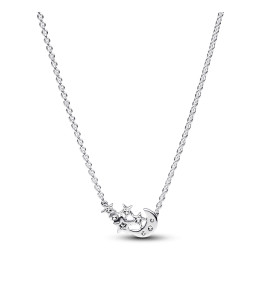 Le Collier Pandora Moments, lune & étoile scintillantes, en argent 925/1000, 392991C01-45.