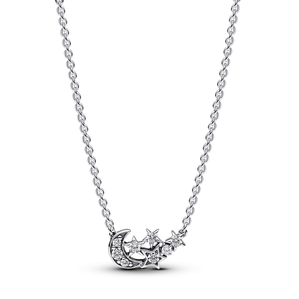 Collier Pandora Moments, lune & étoile scintillantes, en argent 925/1000, 392991C01-45