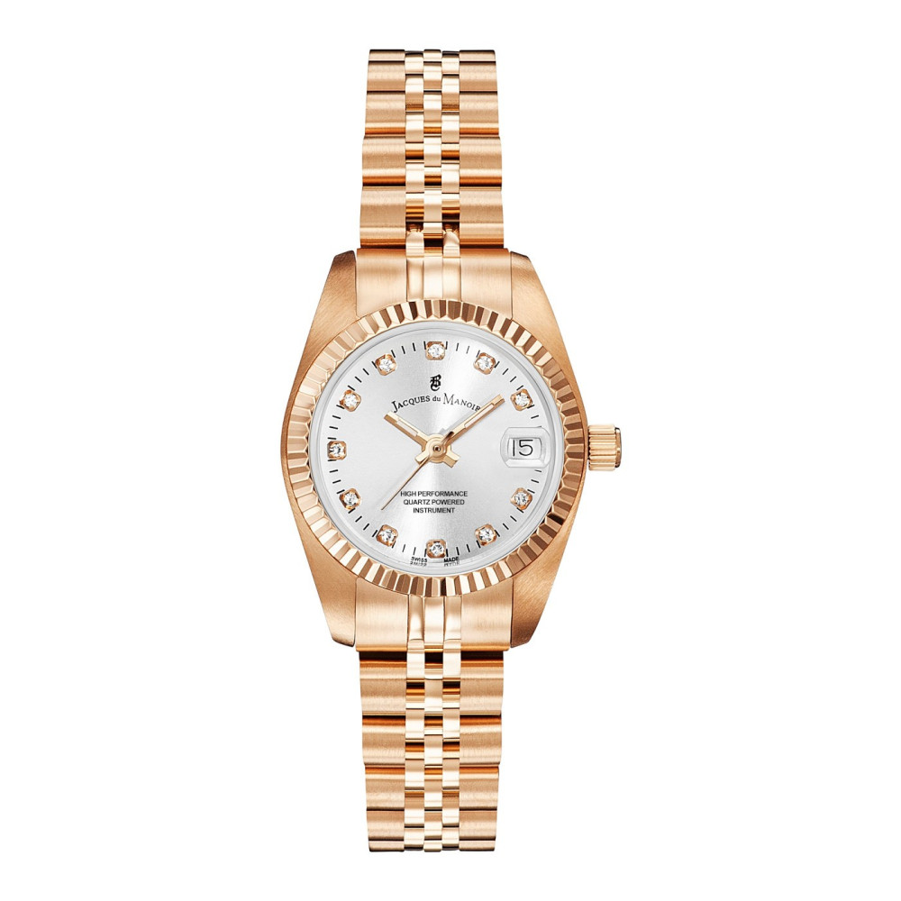 La Montre femme Jacques du Manoir, Inspiration 26mm, 3 aiguilles et date, acier PVD rose, NRO.16