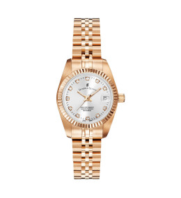 La Montre femme Jacques du Manoir, Inspiration 26mm, 3 aiguilles et date, acier PVD rose, NRO.16
