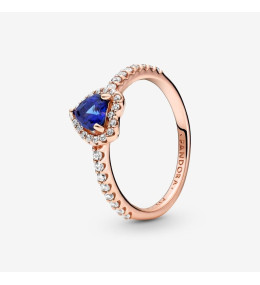 La Bague Pandora, Cœur Surélevé Bleu Scintillant, dorée or rose 585/1000, 188421C01
