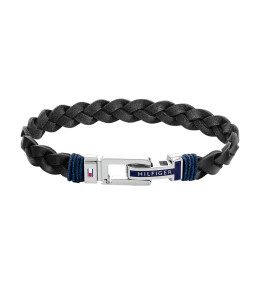 Le Bracelet homme Tommy Hilfiger, Casual core, acier et cuir noir, 2790307S