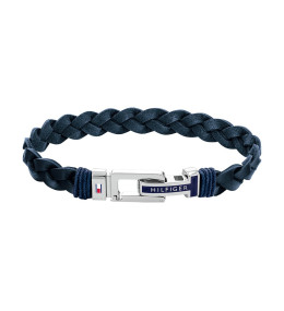 Le Bracelet homme Tommy Hilfiger, Casual core, acier et cuir bleu, 2790308S