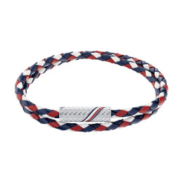 Le Bracelet homme Tommy Hilfiger, 2.0 double wrap Braid, Acier et Cuir bleu, blanc, rouge, 2790472