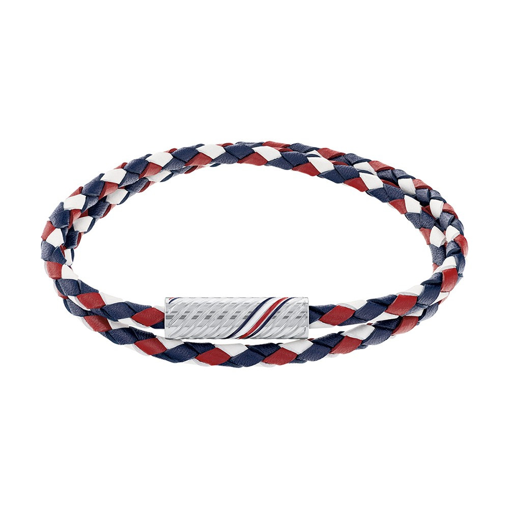 Le Bracelet homme Tommy Hilfiger, 2.0 double wrap Braid, Acier et Cuir bleu, blanc, rouge, 2790472 Le Bracelet homme Tommy Hilfiger, 2.0 double wrap Braid, Acier et Cuir bleu, blanc, rouge, 2790472