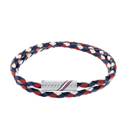 Le Bracelet homme Tommy Hilfiger, 2.0 double wrap Braid, Acier et Cuir bleu, blanc, rouge, 2790472