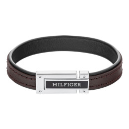 Le Bracelet homme Tommy Hilfiger, Flat Braided, Acier et cuir noir, 2790559