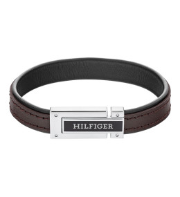 Le Bracelet homme Tommy Hilfiger, Flat Braided, Acier et cuir noir, 2790559