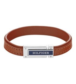 Le Bracelet homme Tommy Hilfiger, Flat Braided, Acier et cuir marron, 2790560