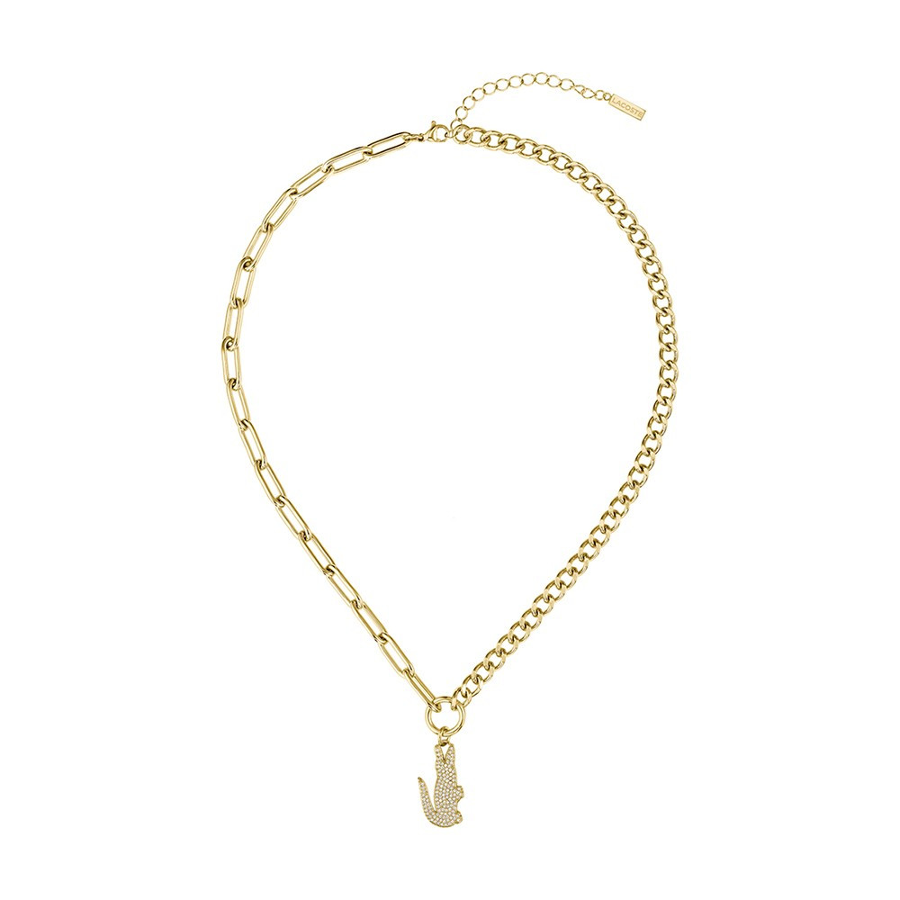Le Collier femme Lacoste, Crocodile, acier PVD jaune et cristaux, 2040145 Le Collier femme Lacoste, Crocodile, acier PVD jaune et cristaux, 2040145