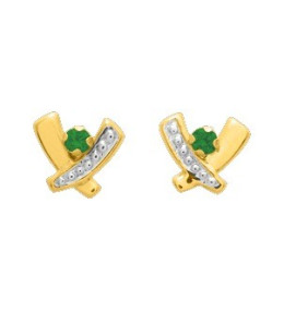 Les Boucles d'oreilles or bicolore 750/1000 et émeraudes taille brillant by Stauffer