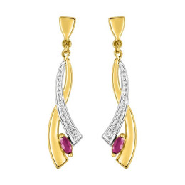 Les Boucles d'oreilles pendantes or bicolore 750/1000 et rubis taille navette by Stauffer