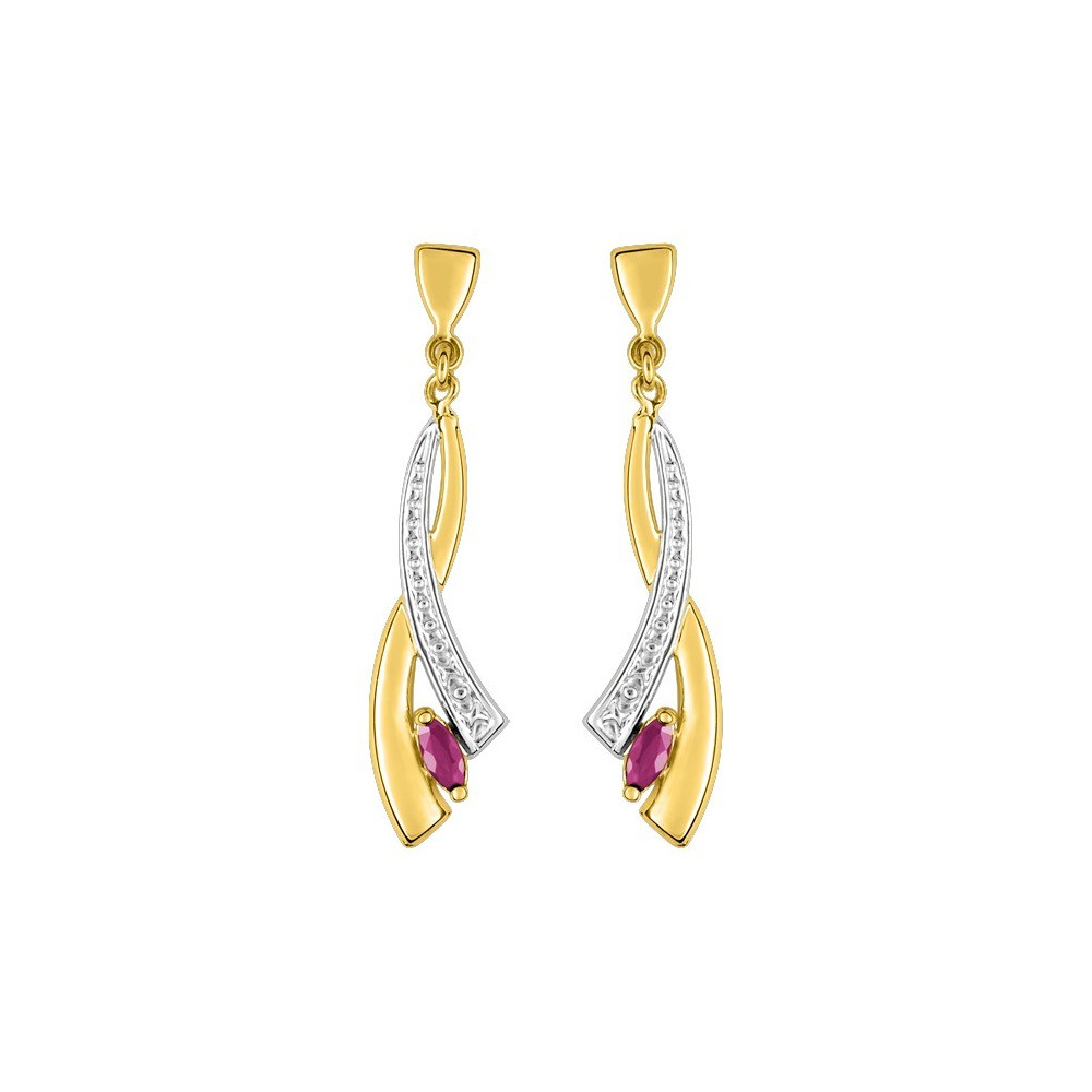 Les Boucles d'oreilles pendantes or bicolore 750/1000 et rubis taille navette by Stauffer