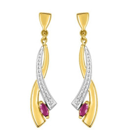 Les Boucles d'oreilles pendantes or bicolore 750/1000 et rubis taille navette by Stauffer