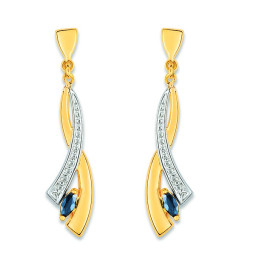 Les Boucles d'oreilles pendantes or bicolore 750/1000 et saphirs bleus taille navette by Stauffer