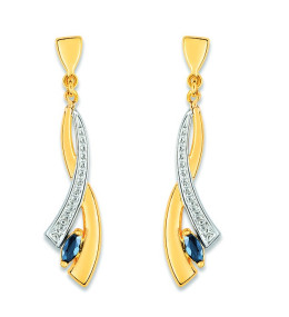 Les Boucles d'oreilles pendantes or bicolore 750/1000 et saphirs bleus taille navette by Stauffer