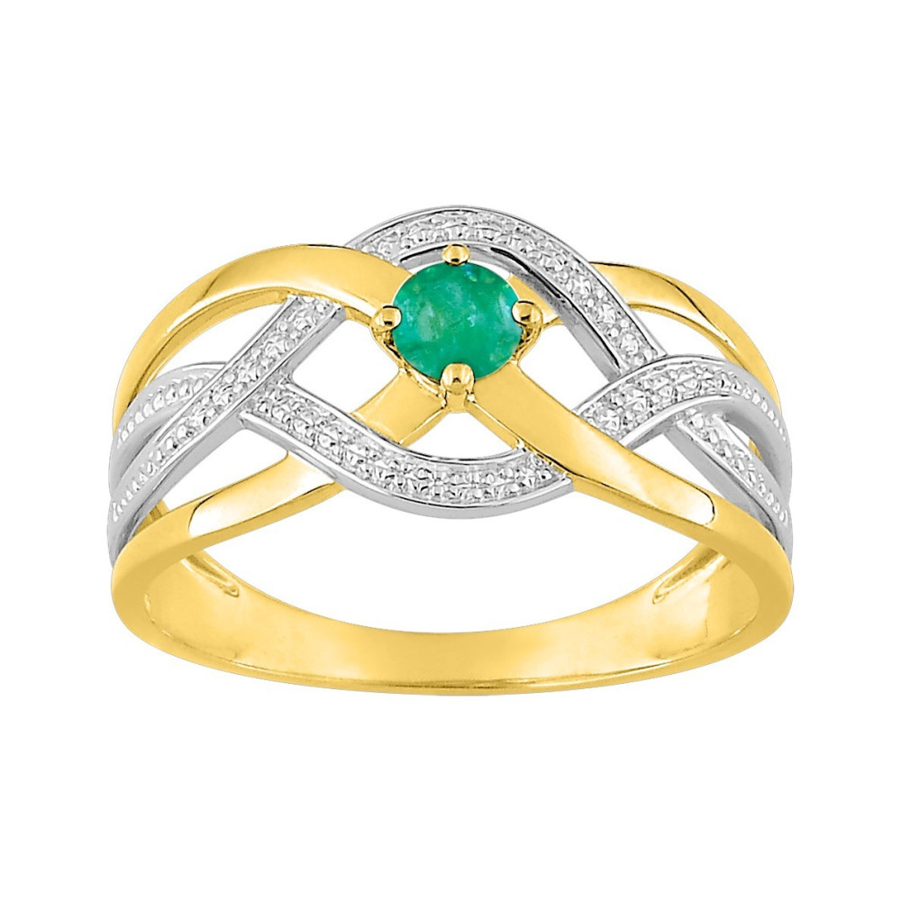 Bague or jaune et or rhodié 375/1000, émeraude, by Stauffer