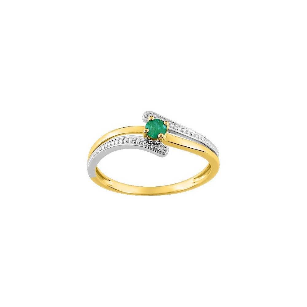 Bague or bicolore 375/1000, émeraude taille brillant by Stauffer