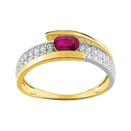 Bague or bicolore rubis et zirconium, élégance moderne