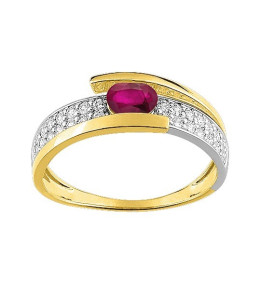 Bague or bicolore rubis et zirconium, élégance moderne