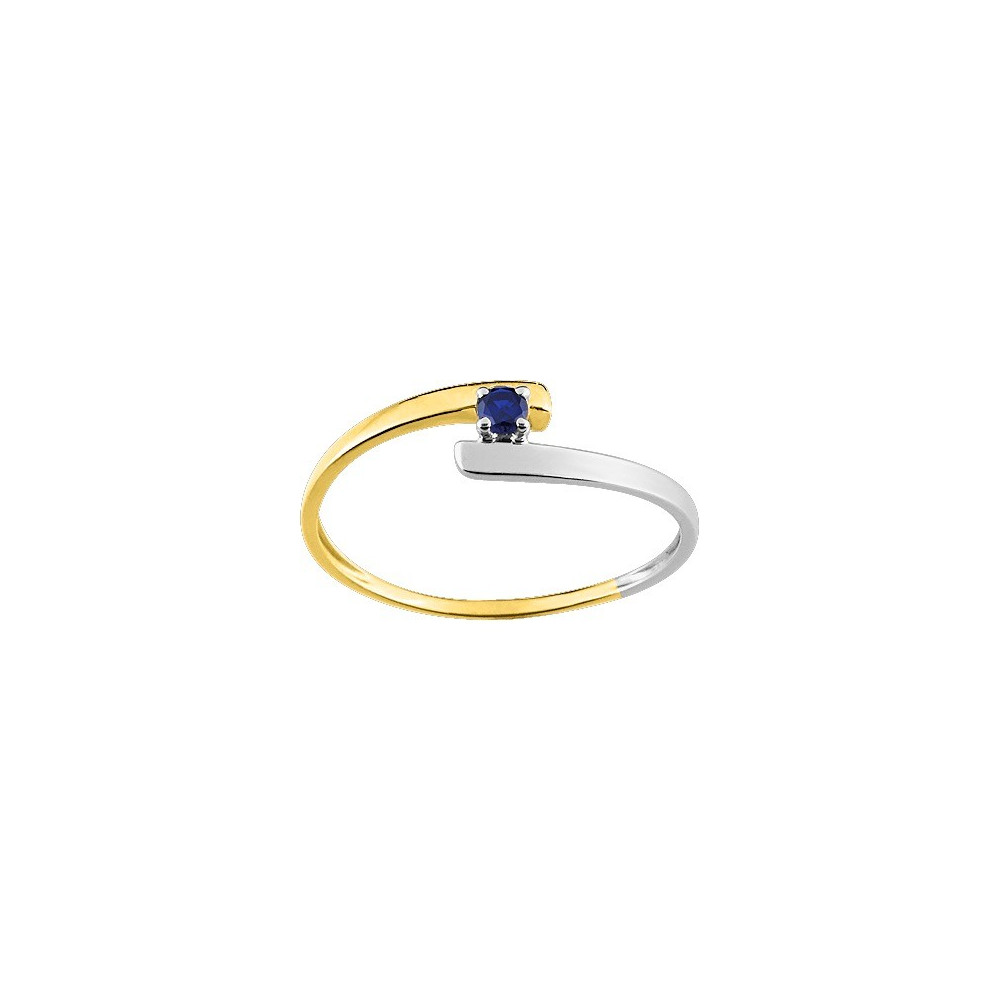Bague or bicolore 375/1000, saphir bleu taille brillant by Stauffer