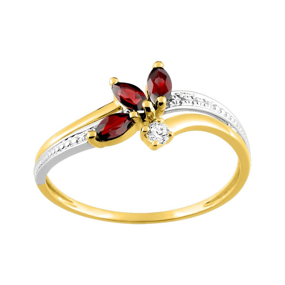Bague or bicolore 375/1000, rubis et oxyde de zirconium by Stauffer