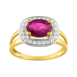Bague or bicolore 375/1000, rubis taille ovale et oxydes de zirconium by Stauffer
