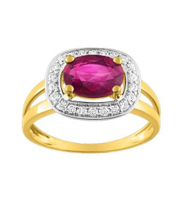 Bague or bicolore 375/1000, rubis taille ovale et oxydes de zirconium by Stauffer