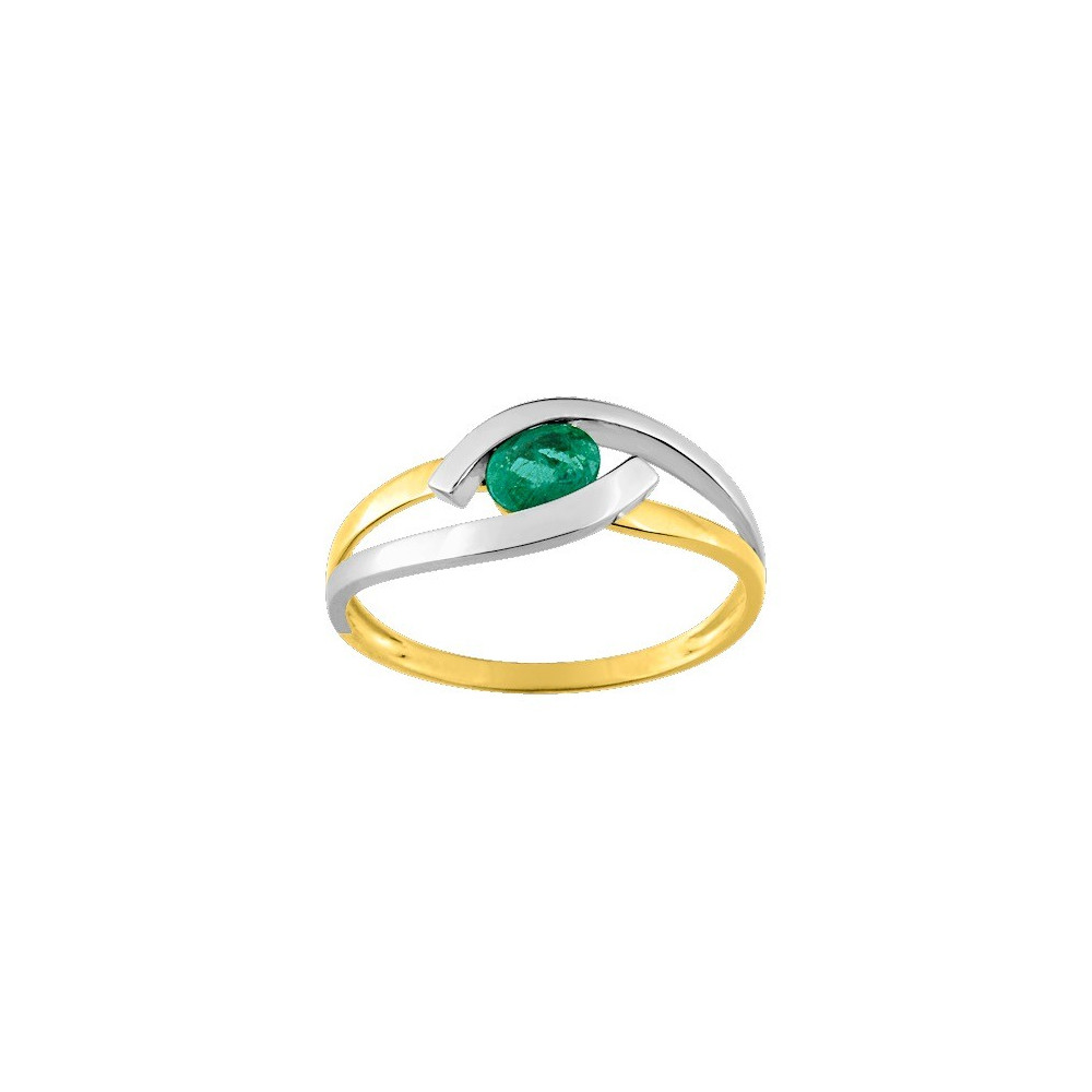 Bague or bicolore 375/1000, émeraude taille ovale by Stauffer