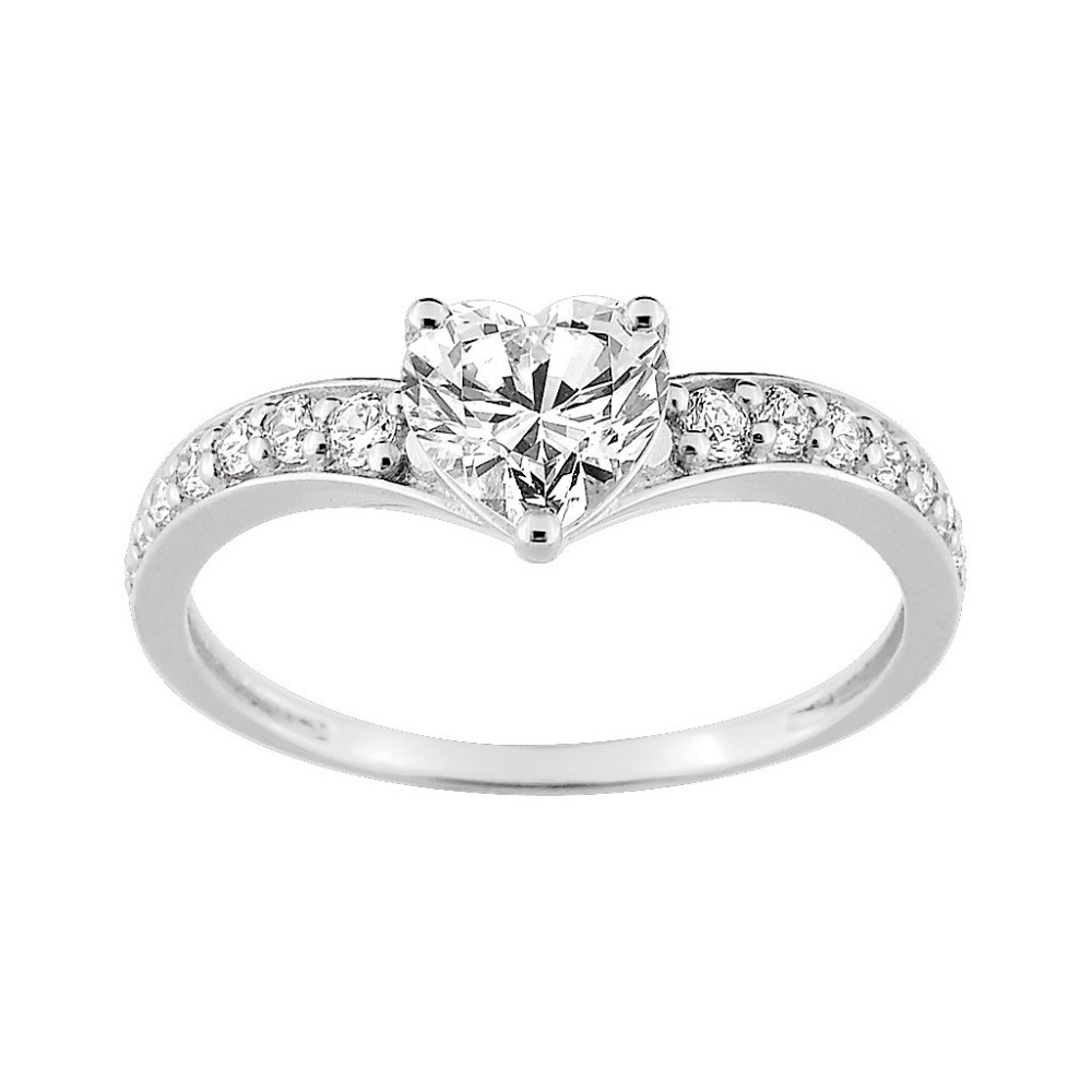 La Bague or gris 375/1000, oxydes de zirconium taille coeur et brillant, by Stauffer La Bague or gris 375/1000, oxydes de zirconium taille coeur et brillant, by Stauffer