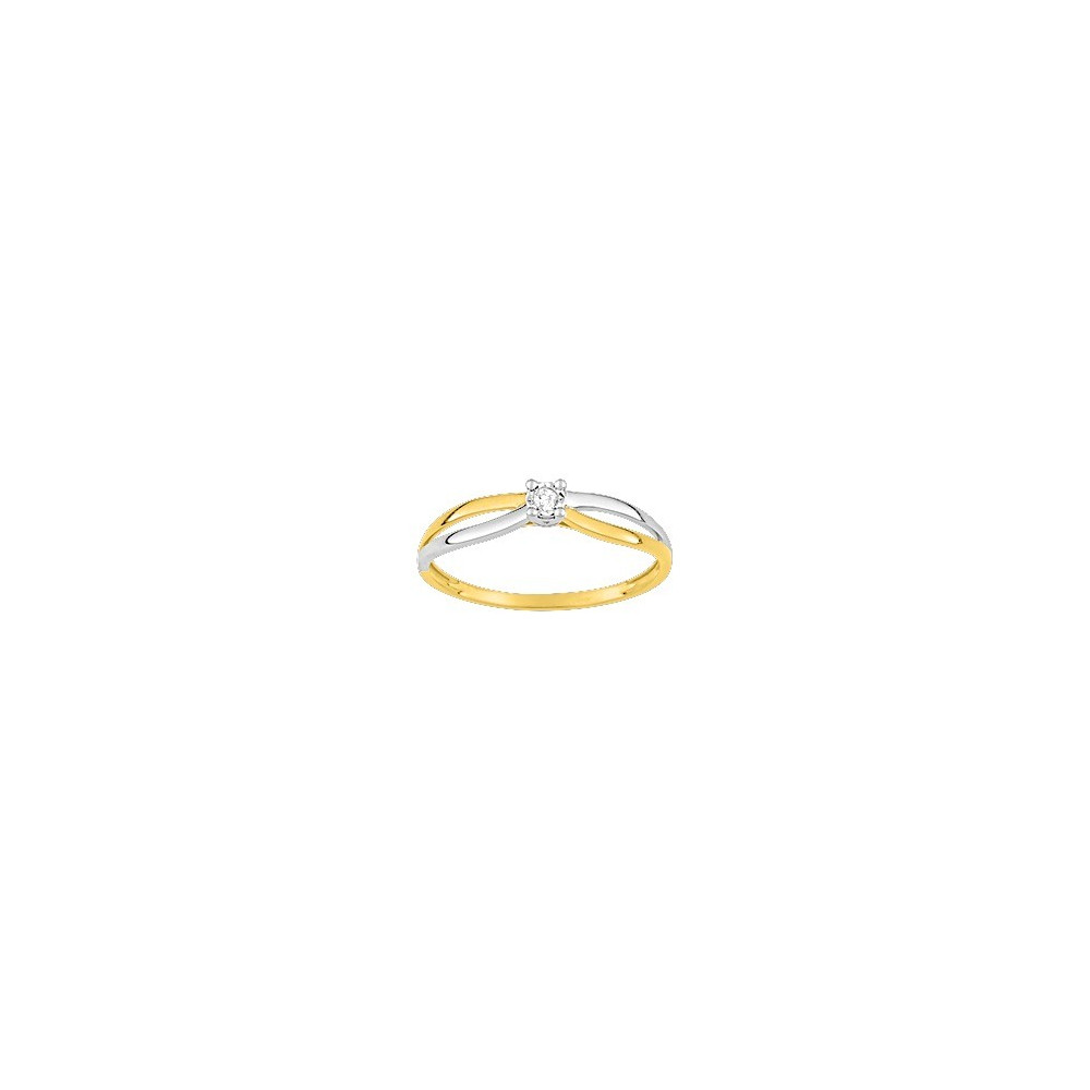 La Bague solitaire or bicolore 375/1000, diamant 0,022 carat by Stauffer