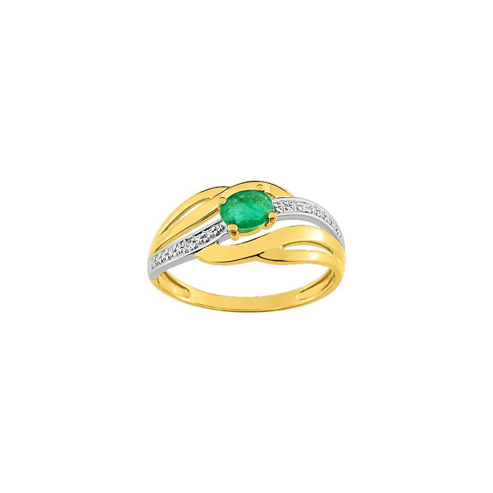 La Bague or bicolore 375/1000, émeraude taille ovale et diamants, by Stauffer