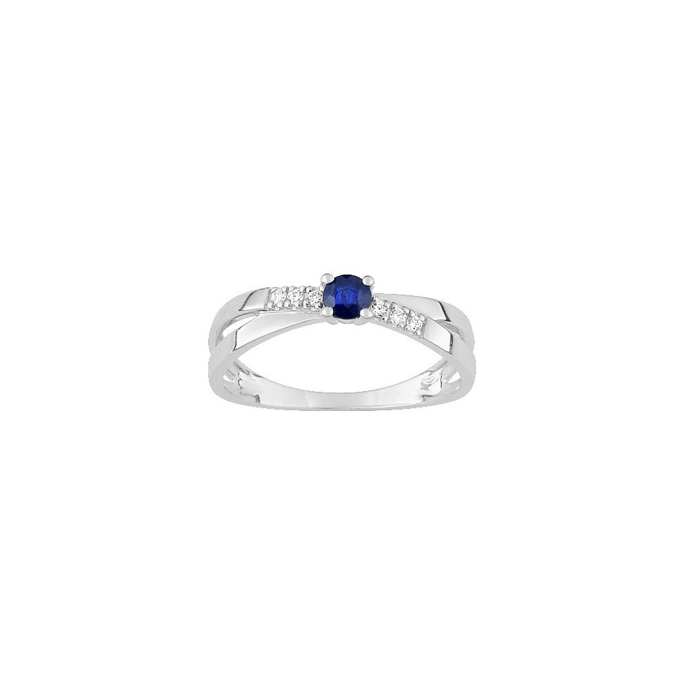 La Bague or gris 375/1000, saphir bleu taille brillant et oxydes de zirconium by Stauffer