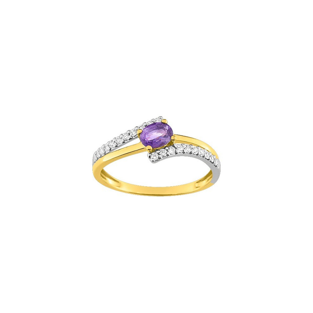 La Bague or bicolore 375/1000, améthyste taille ovale et oxydes de zirconium, by Stauffer