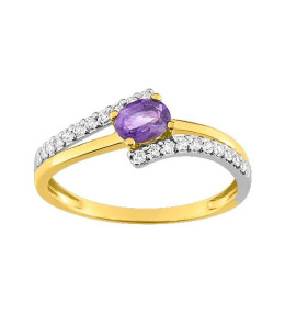 La Bague or bicolore 375/1000, améthyste taille ovale et oxydes de zirconium, by Stauffer