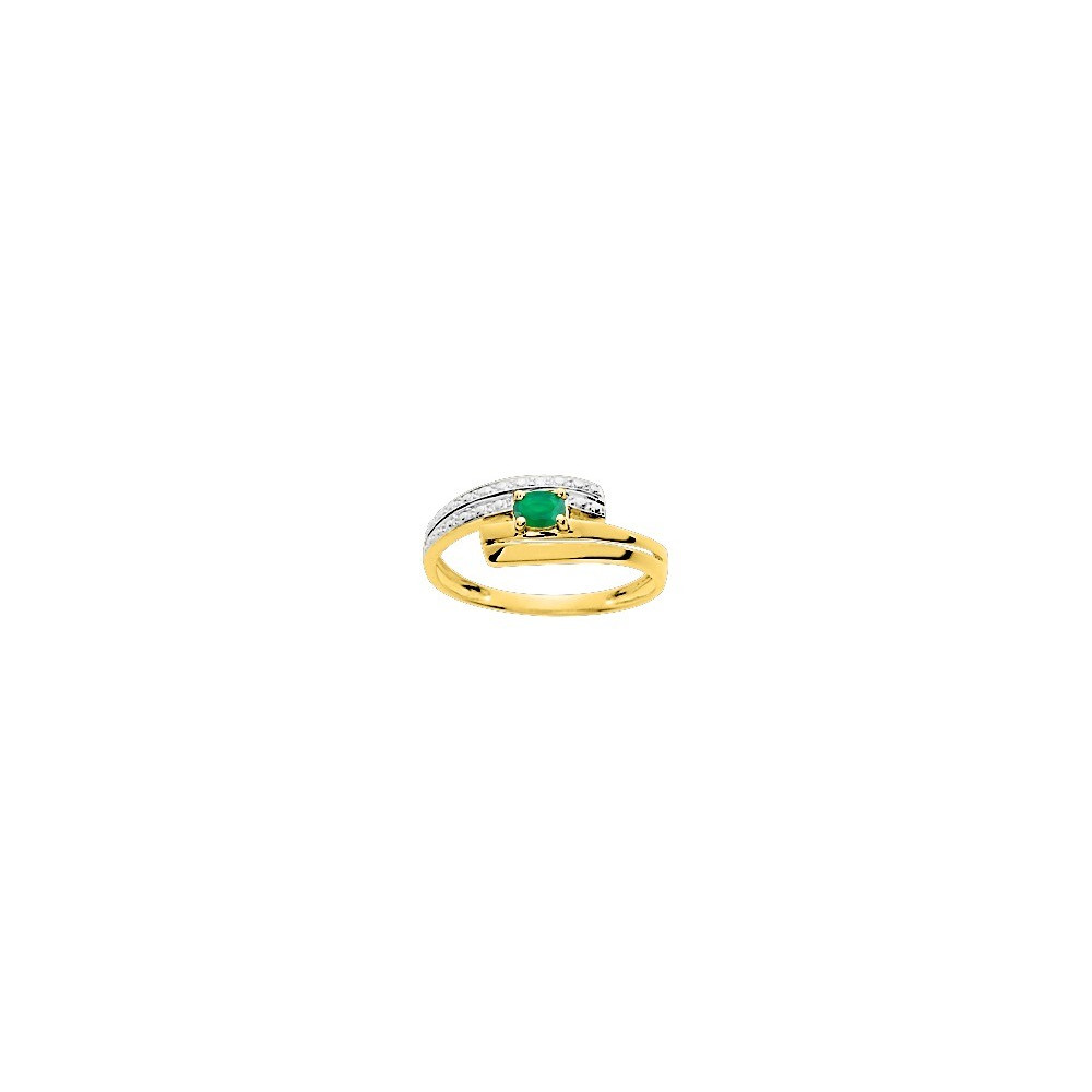 La Bague or bicolore 375/1000, émeraude taille ovale et oxyde de zirconium by Stauffer