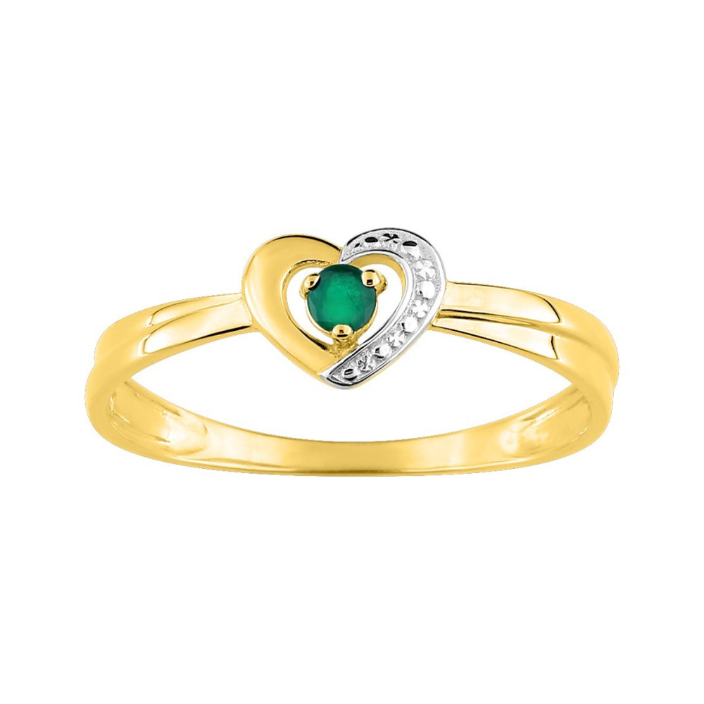 La Bague or jaune 375/1000, forme coeur, émeraude taille ronde by Stauffer