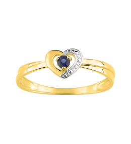 La Bague or jaune 375/1000, forme coeur, saphir bleu taille ronde by Stauffer