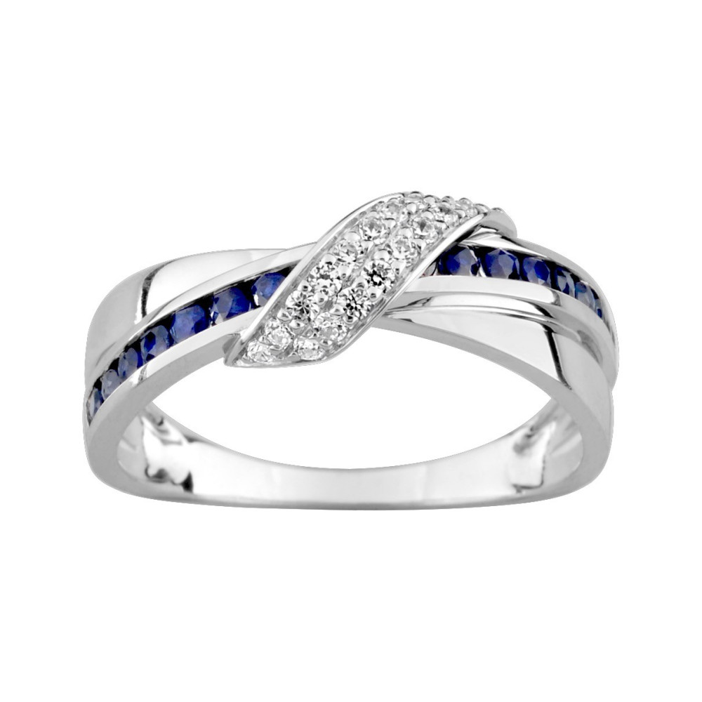 La Bague or gris 375/1000, saphir bleu et oxydes de zirconium by Stauffer