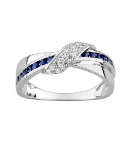 La Bague or gris 375/1000, saphir bleu et oxydes de zirconium by Stauffer
