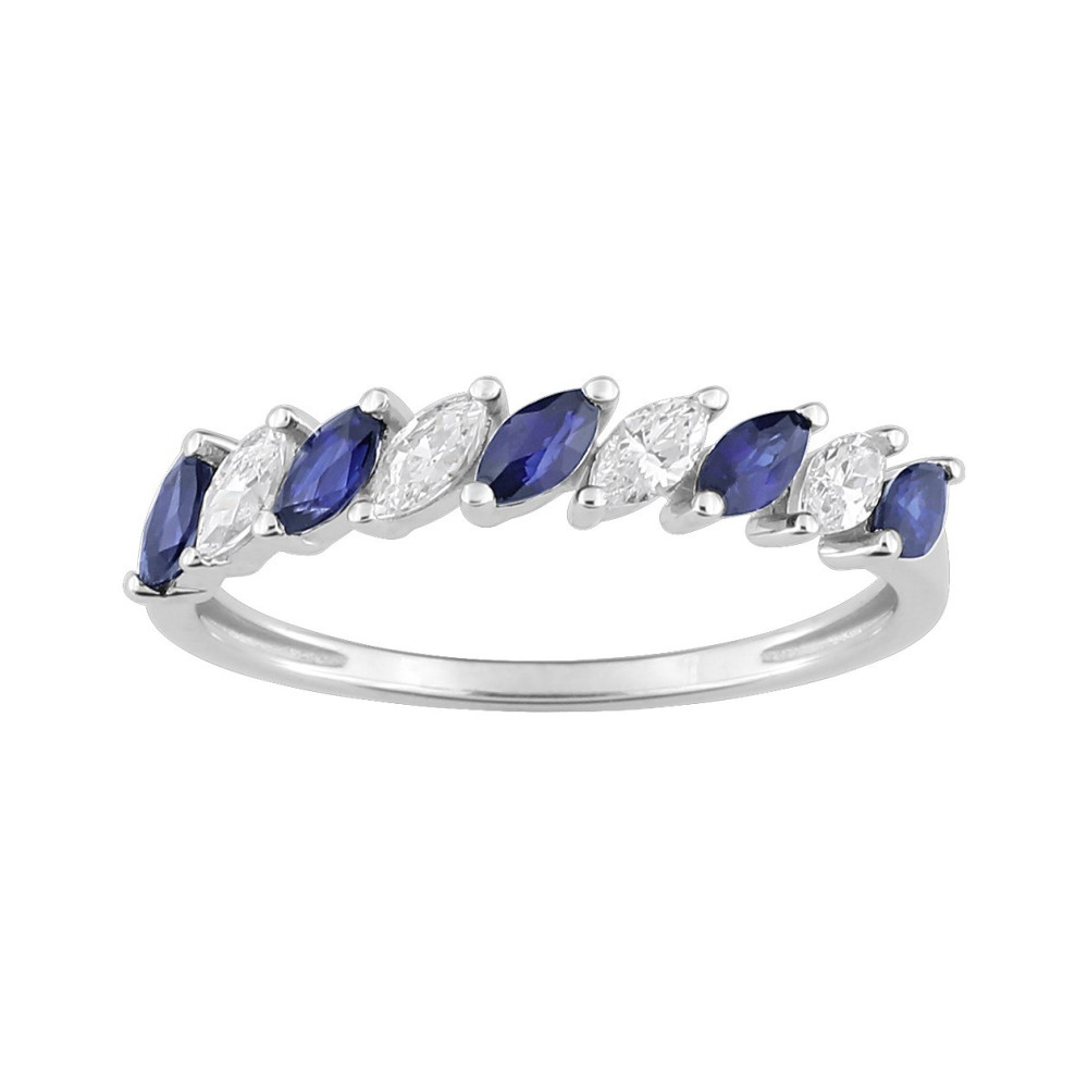 La Bague or gris 375/1000, saphirs bleus taille navette et oxydes de zirconium by Stauffer