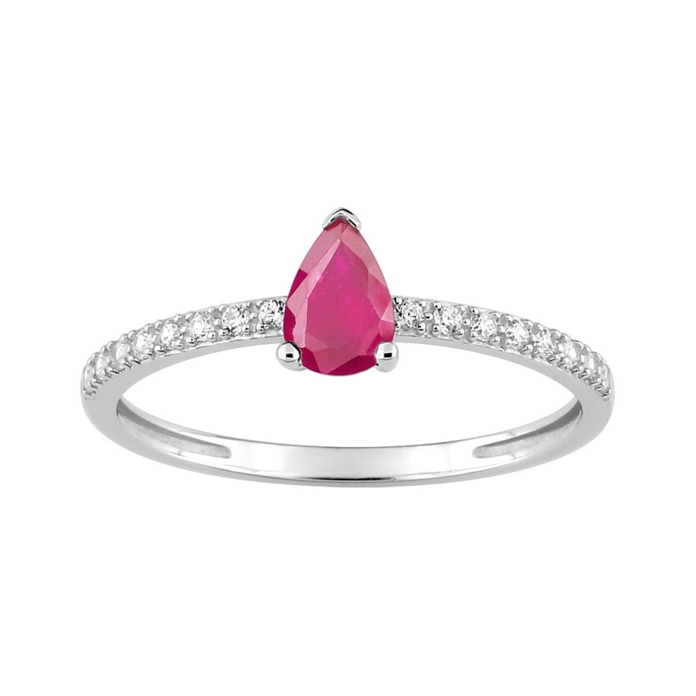 La Bague or gris 375/1000, rubis taille poire et oxydes de zirconium, by Stauffer