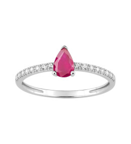 La Bague or gris 375/1000, rubis taille poire et oxydes de zirconium, by Stauffer
